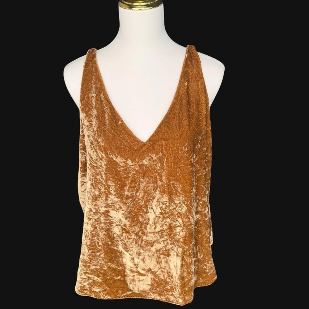 LOFT Gold Bronze Crushed Velvet V-Neck Cami Tank Top Blouse Size Large